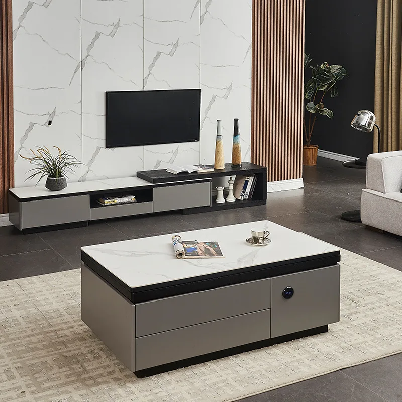 Mesa de centro de elevación inteligente con herramienta para hacer té, mueble de TV