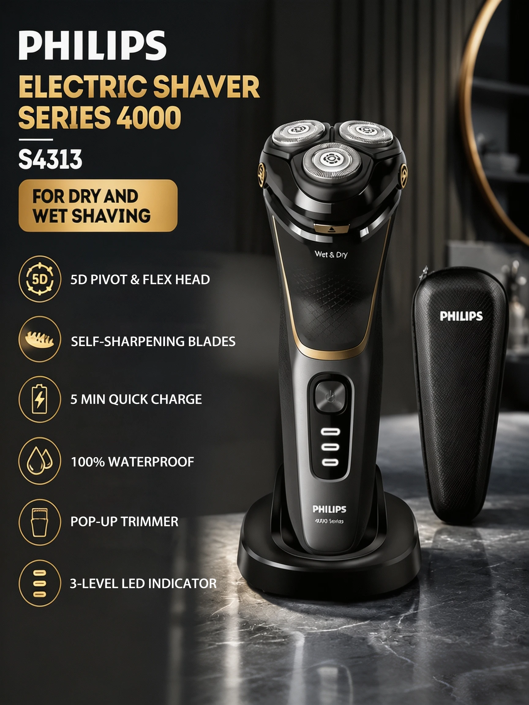 Electric Shavers for Men,5D Floatingcutter Head, ,Pop-up Trimmer, Dry & Wet Use, Stainless Steel Blade - The Best Gift for Men