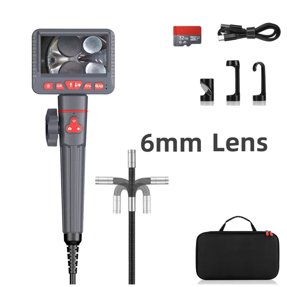 6mm 8.5mm Lens Articulating Borescope 2 Way 180 Degree Steering Industrial Endoscope with 4.3