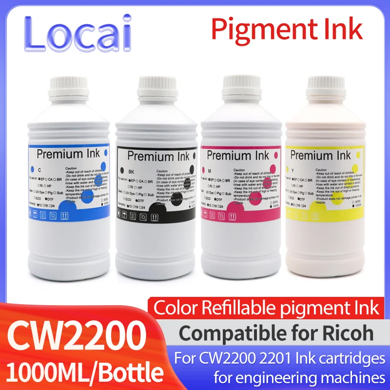 

1000ML Pigment Ink Compatible for Ricoh CW2200 CW2201 CW2201SP Printer Ink Engineering machine plotter Refillable ink Color