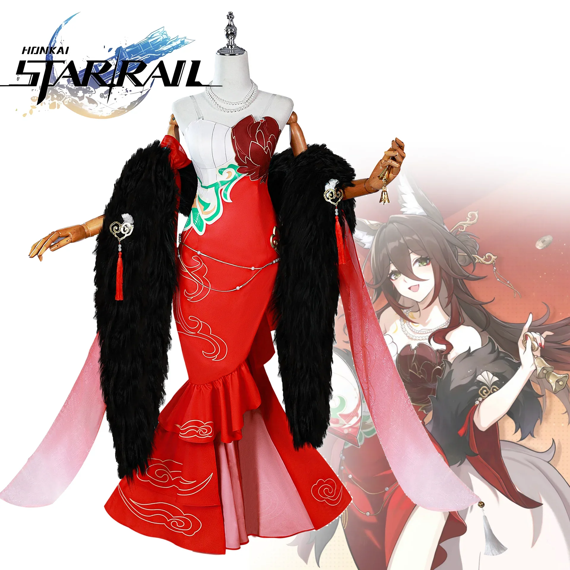 

New Game Honkai:Star Rail Fugue Tingyun Cosplay Costume Women Adult New Year's cheongsam Uniform Full Set Accessories Suits