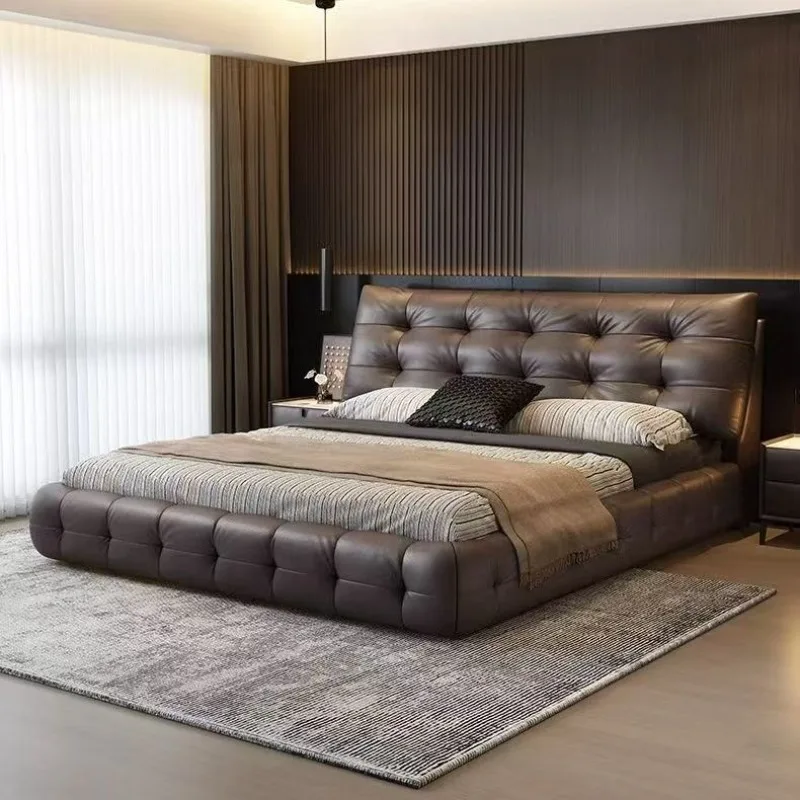 Elephant ear soft bag bed, Italian light luxury master bedroom double bed ecological leather soft bag leather art bed