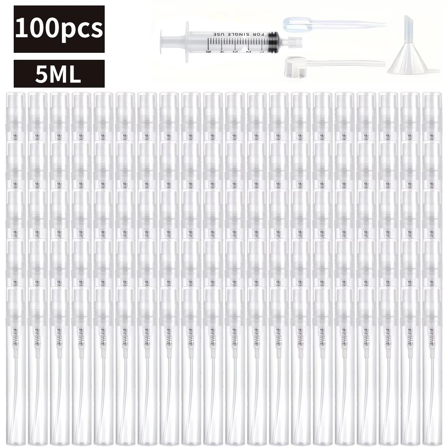104 Pcs/Set 5ml Mini Refillable Spray Bottle Set with 4 Accessories Including Dropper, Funnel, Dispenser, Syringe, Atomizer