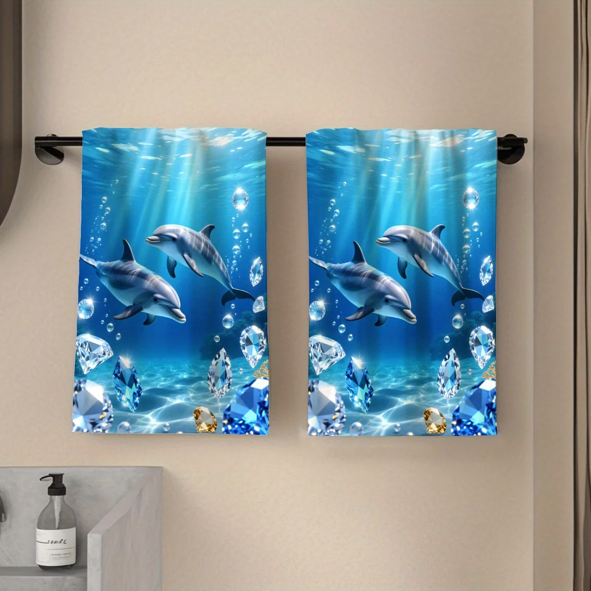 2Pcs kitchen towel, single-sided printing, dolphin 2D pattern, suitable for toilets, bathrooms, kitchens, beach pools