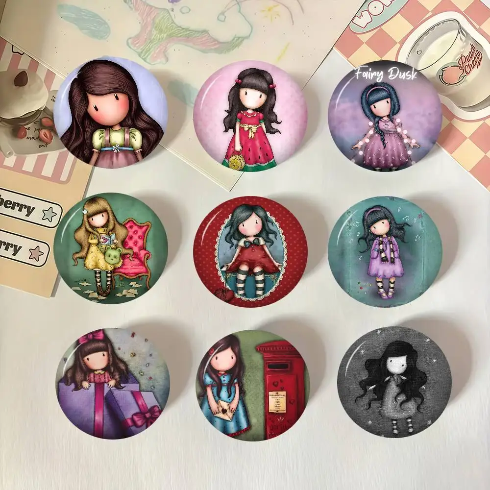 S-Santoro-Gorjuss-Pin creativo con dibujos animados de niña, broche redondo a presión, insignia, accesorios para mochila, sombrero, joyería, regalos para amigos