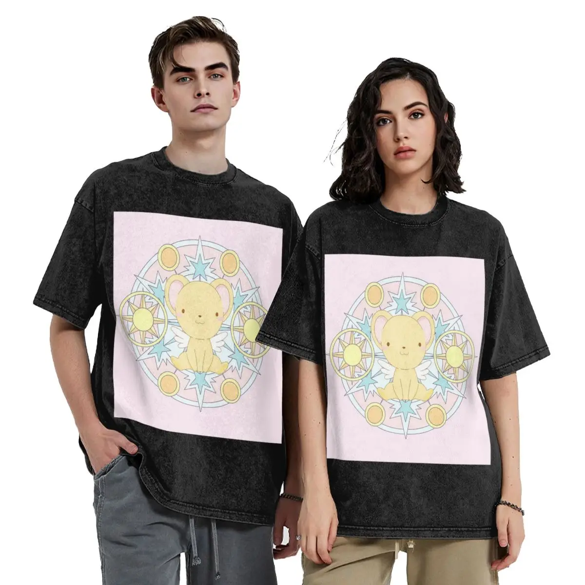 Kero Sakura Card Captor Kawaii Hip Hop Short Sleeve T-Shirts Washed Tops Tees Streetwear T Shirt Vintage for Men Women