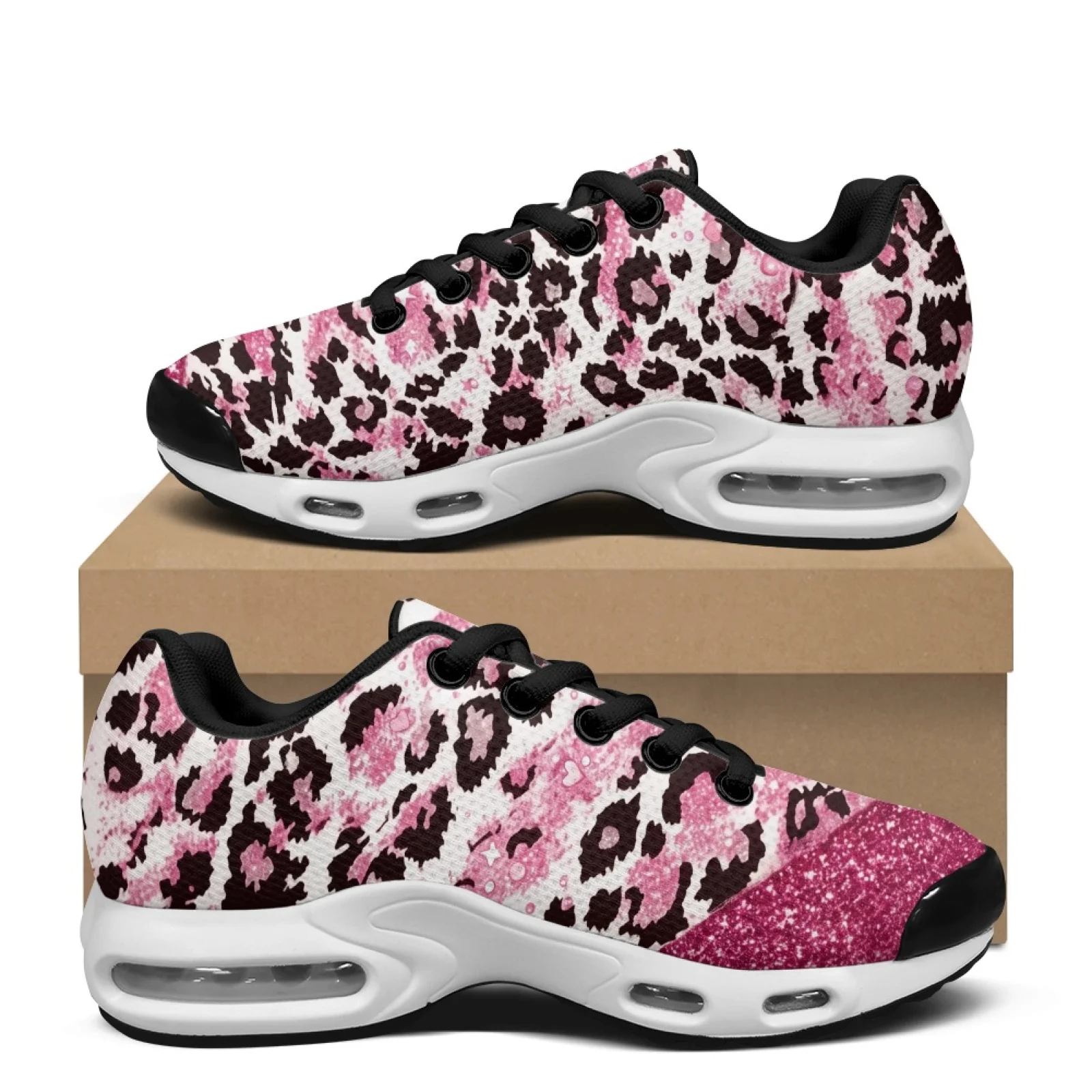 PENSTROLL Mesh Chunky Air Cushion Walking Shoes Lightweight Men's Running Shoes for Jogger Athletic Mixed Animal Print