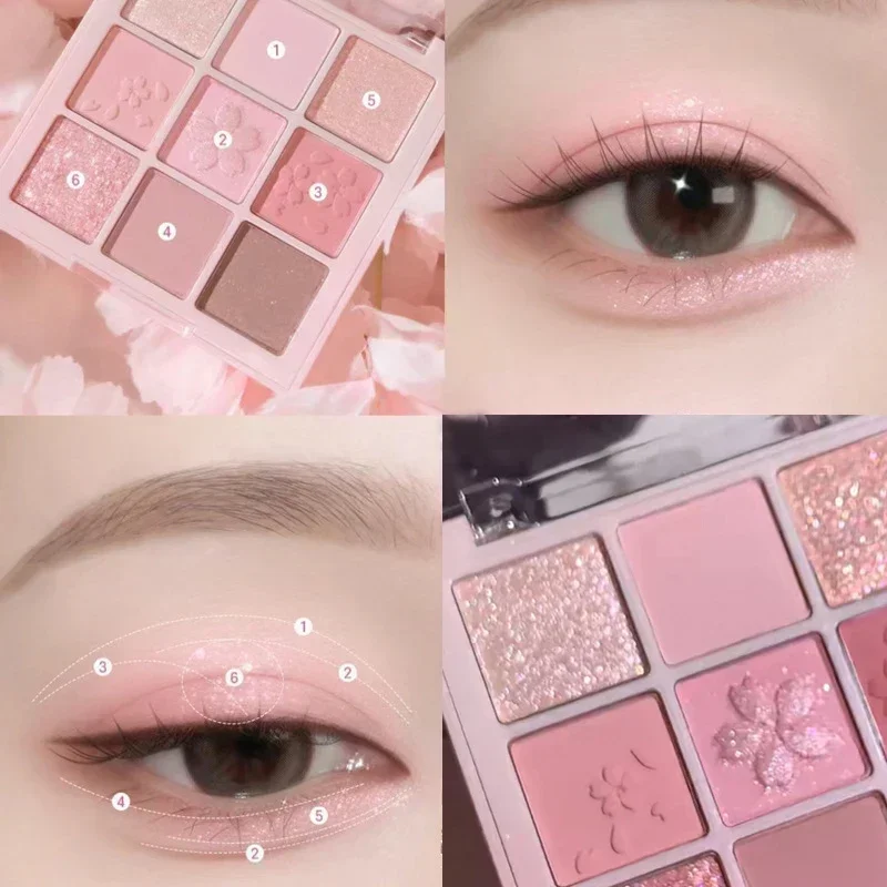 Paleta de sombras de ojos de nueve colores, maquillaje de ojos de larga duración, rosa, Nude, marrón, baja saturación, Nacarado, mate, brillo, nuevo