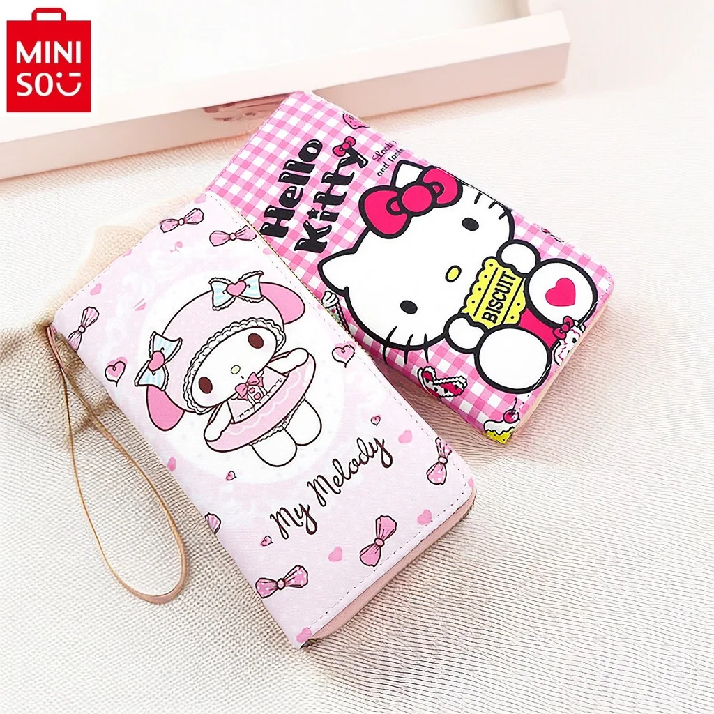 

MINISO Hello Kitty Kuromi Cartoon Sweet Print Zero Wallet Women's Long Zipper Multi functional Storage ID Card Bag Phone Bag
