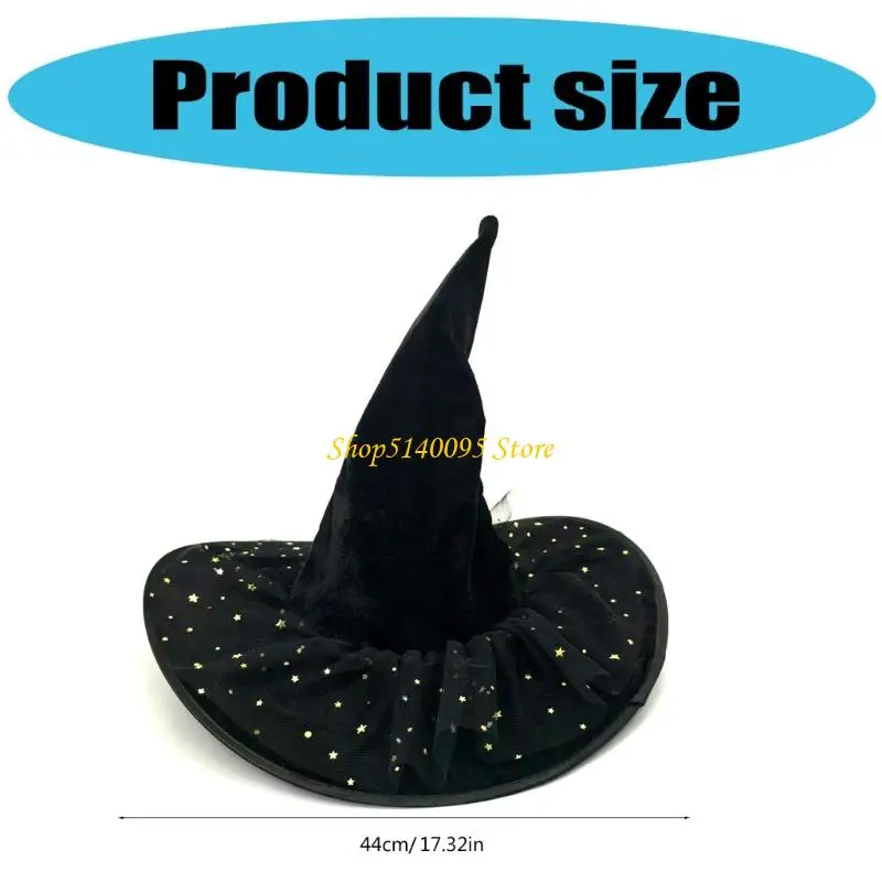 DXAE Halloween Heksenhoed Tovenaar Caps voor Vrouwen Mannen Tovenaar Cosplay Kostuum Accessoires Ster Kant Ontwerpen Punthoed