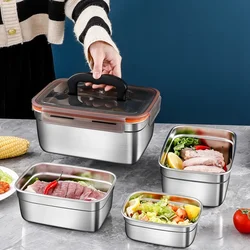 Stainless Steel Food Storage Box Leak-Proof Sealed Container Household Large Capacity Picnic Box Microwave Safe Bento Lunch Box