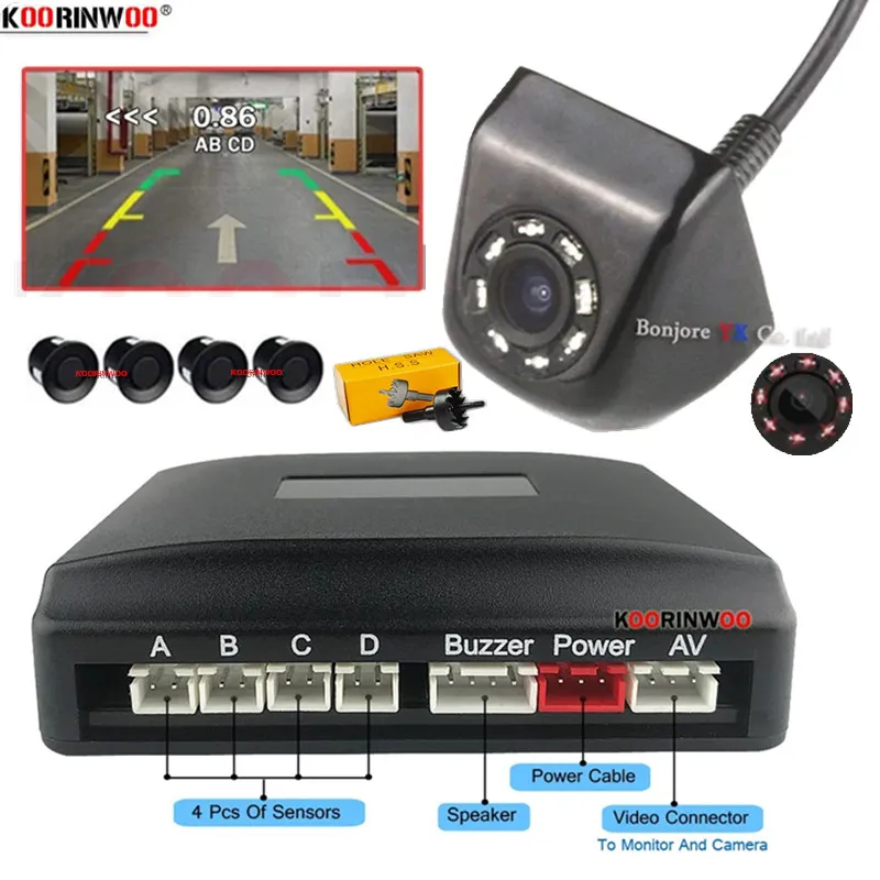 

Koorinwoo Cars Smart System Parkronics Parking Sensors 4 With Rearview Camera IR Connected Systems For Android Radio Automotive