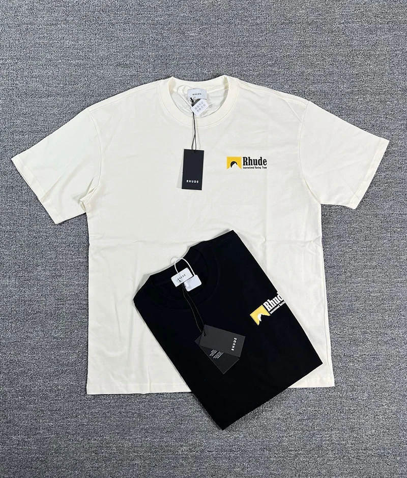 20226SS RHUDE Men's Letter Print T-Shirt Cream Loose Casual Short Sleeve Crew Neck Tee Top Fast Delivery
