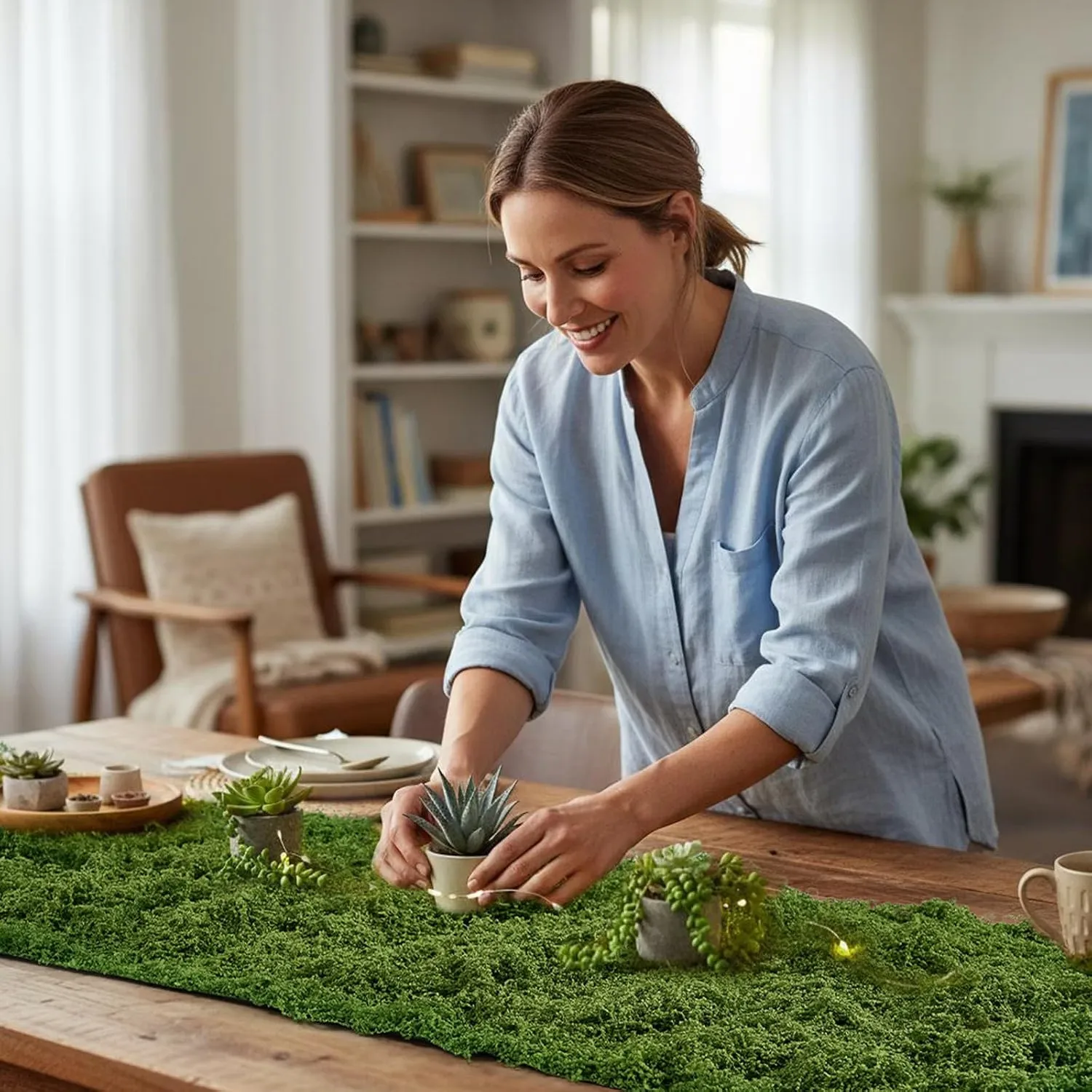 DIY Artificial Grass Rug Durable No Watering Artificial Moss Pad Realistic Year-round Green Fake Green Grass Mat Home Decoraion