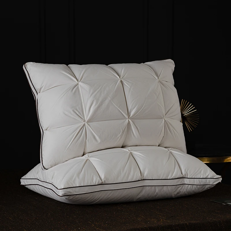 Dreamreal 2Pcs Luxurious Goose Down & Feather Pillow Neck Pillows for Sleeping Bed Pillows 100% Cotton Shell Queen King Size