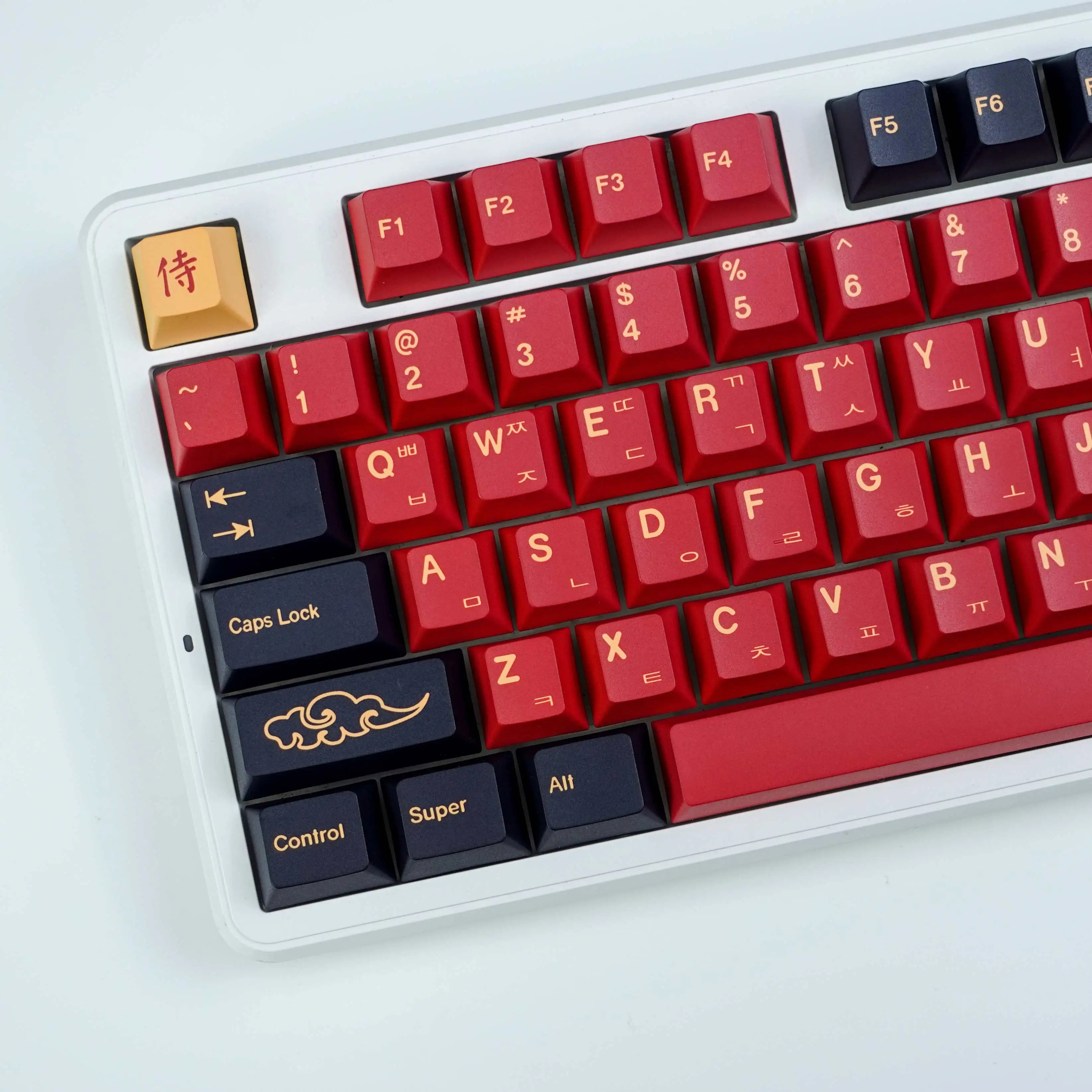 Red Samurai Theme Hangul Keycap PBT Cherry Profile 143 Keys Korean/Japanese Keycaps for Mechanical Gaming Keyboard Accessories