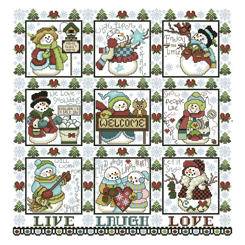 Amishop Counted Cross Stitch Kit Frosty Friend Blocks Welcome Snowman Embroidery DIY Needlework Book 477