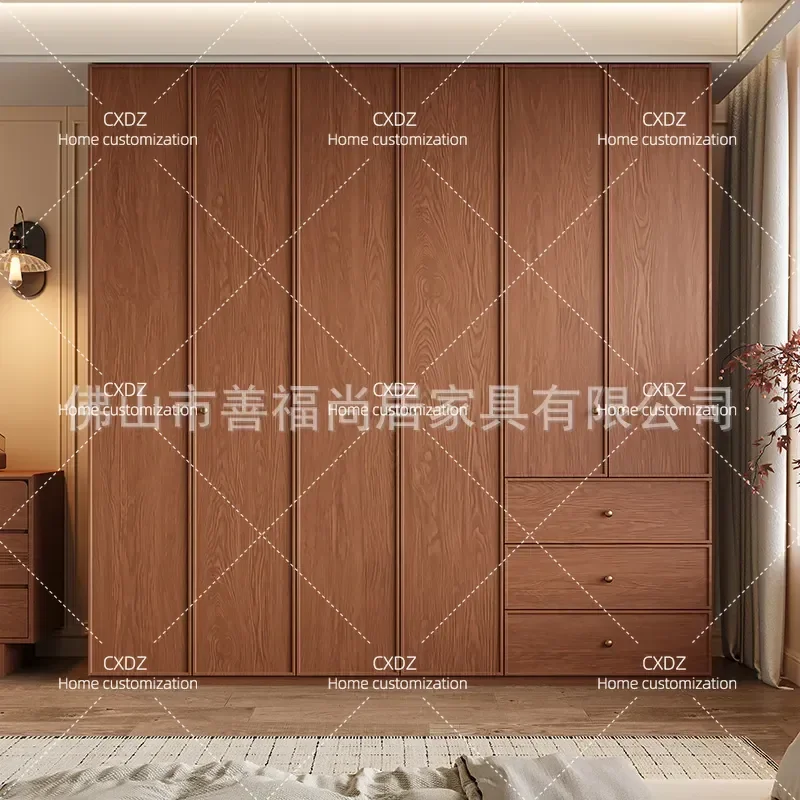 ENF Grade Oak Wardrobe with Bone Line Design Eco Friendly Storage Cabinet for Bedroom Small Apartment Household Combination