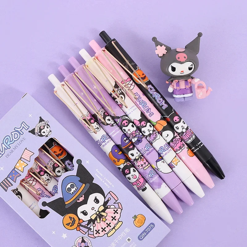 6pcs/set Kawaii Cartoon Kuromi Gel Pen Good-looking Girls' Quick-dry Smooth The 0.5 Mm Push Type Pupil Specific Black Gel Pen