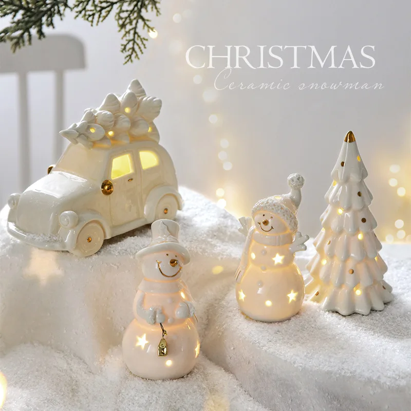 Christmas Decorations Ceramic Small Elderly Bells Micro Landscape Desktop Christmas Decorations Decorative Lights
