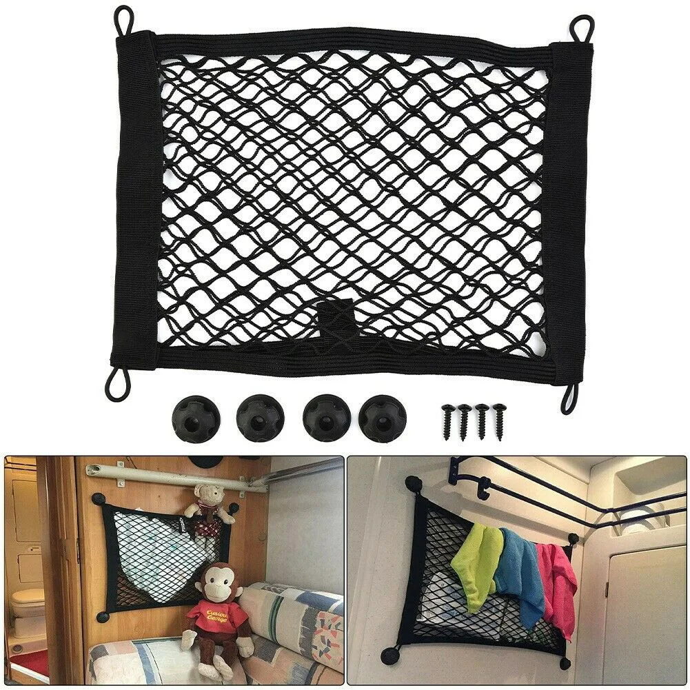 1Pc Extra Large Elastic Cargo Storage Net 25x50cm Black Mesh Organizer For Car Van RV Boat Motorhome-Interior