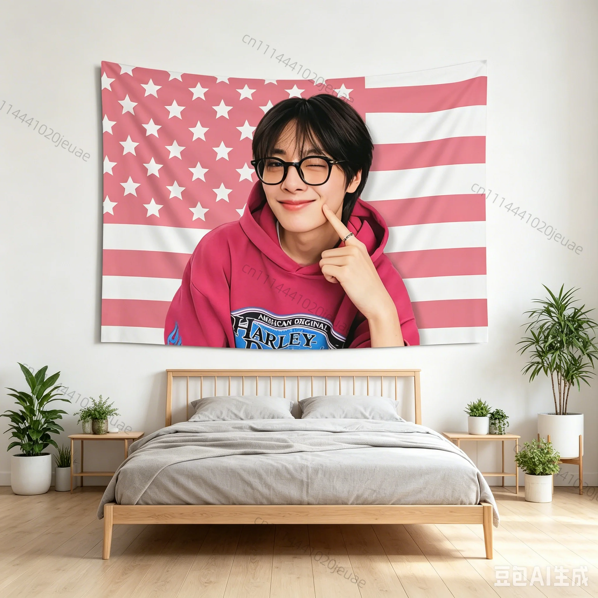 Cute Poster Tapestry Pink USA Flag SKZ Yang Jeongin Tapestries Bedroom Wall Art Decor Backdrop Cloth Banner Fans Gifts Creative