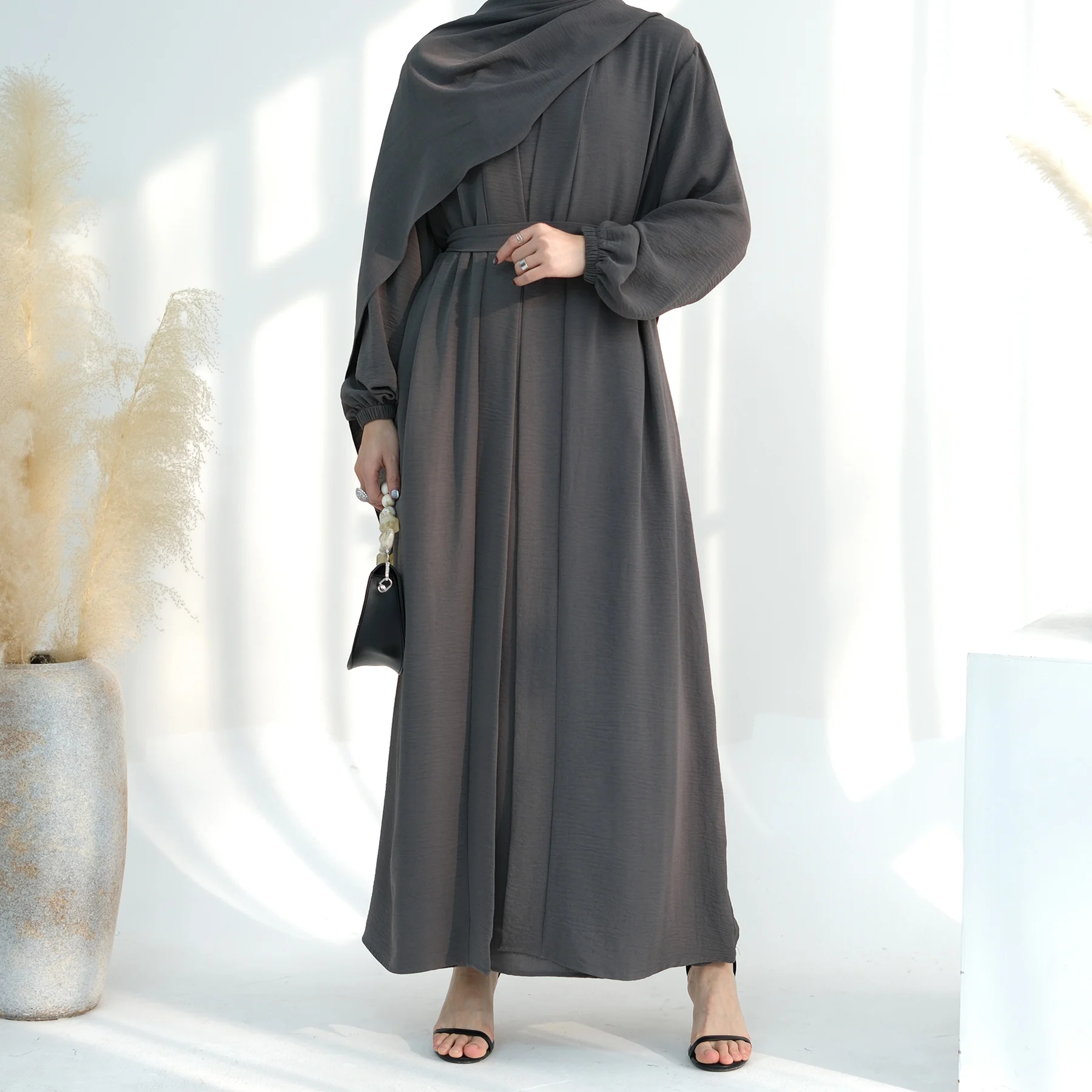 Abaya 2-delige set, bijpassende outfits voor moslimvrouwen, mouwloze jurk + kimono, bescheiden hijab-gewaad, islamitische kleding, Ramadan Eid