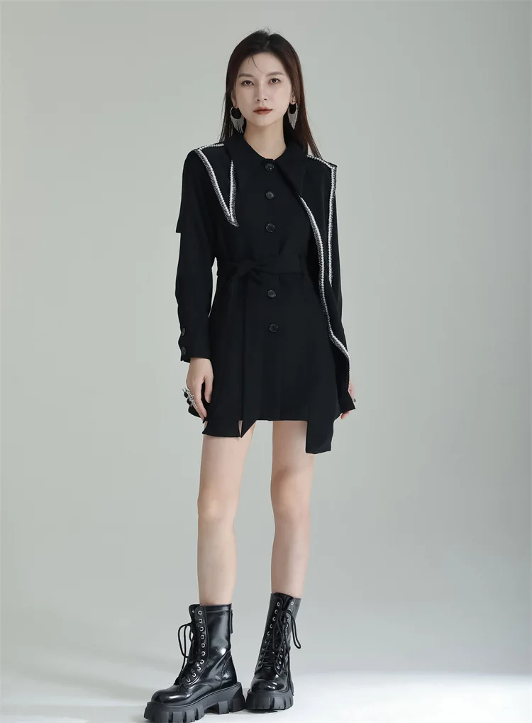 2024 Spring Fashion New Design Sense Contrast Color Short Dress Rare Black Heavy Industry Dress