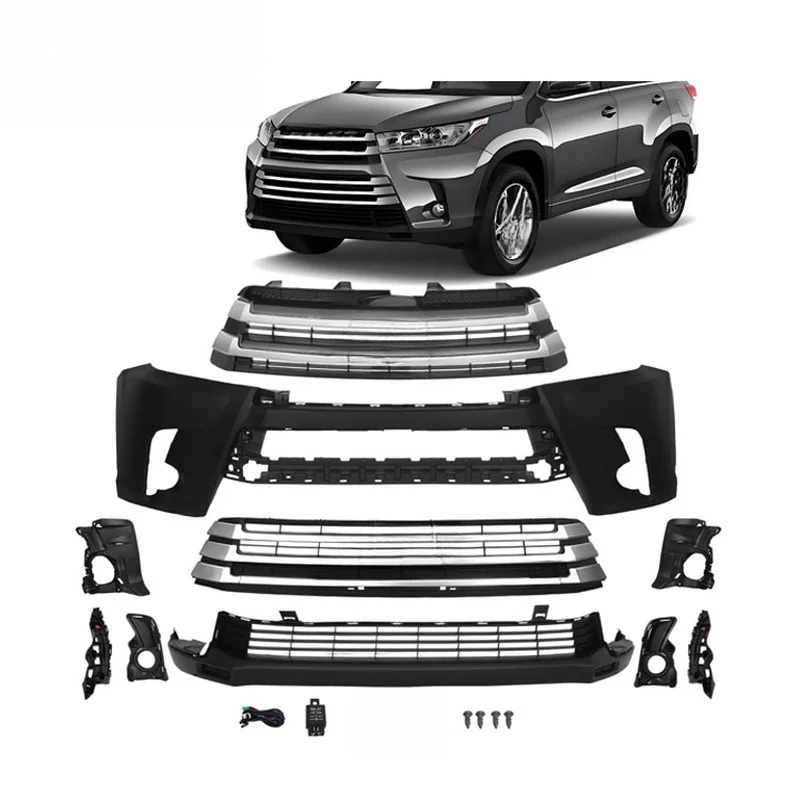 High Quality Front Bumper Cover Fascia Grille Assembly Kit For Highlander 2017-2019 Exterior Upgrade Parts