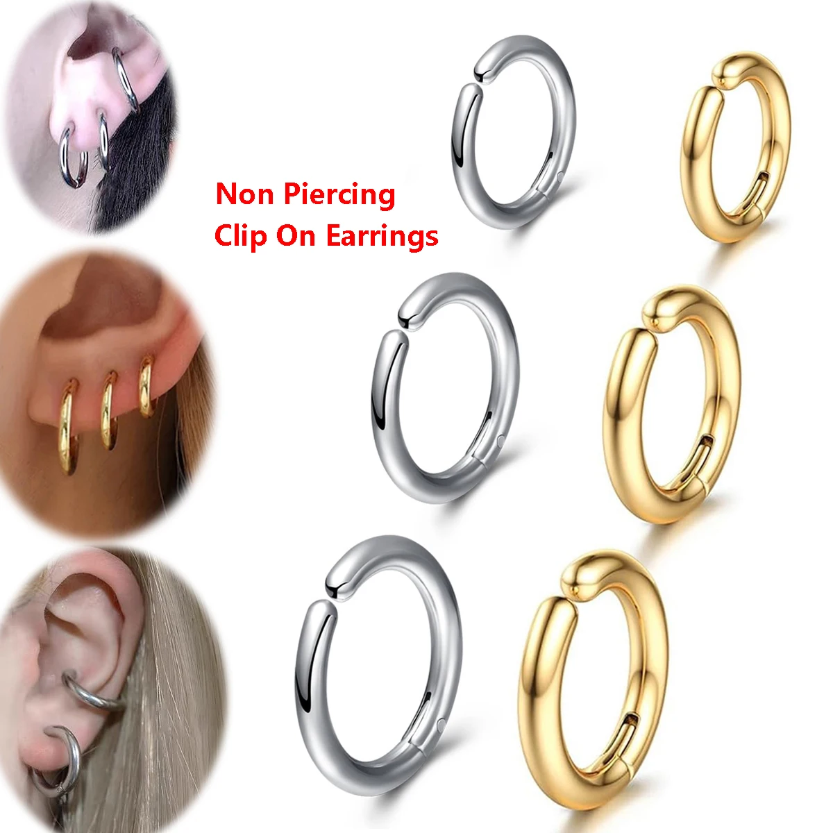 Clip On Huggie Earrings Unisex Hypoallergenic Small Hoop Earrings,Non Pierced Conch Daith Helix Rook Tragus Cartilage Earrings