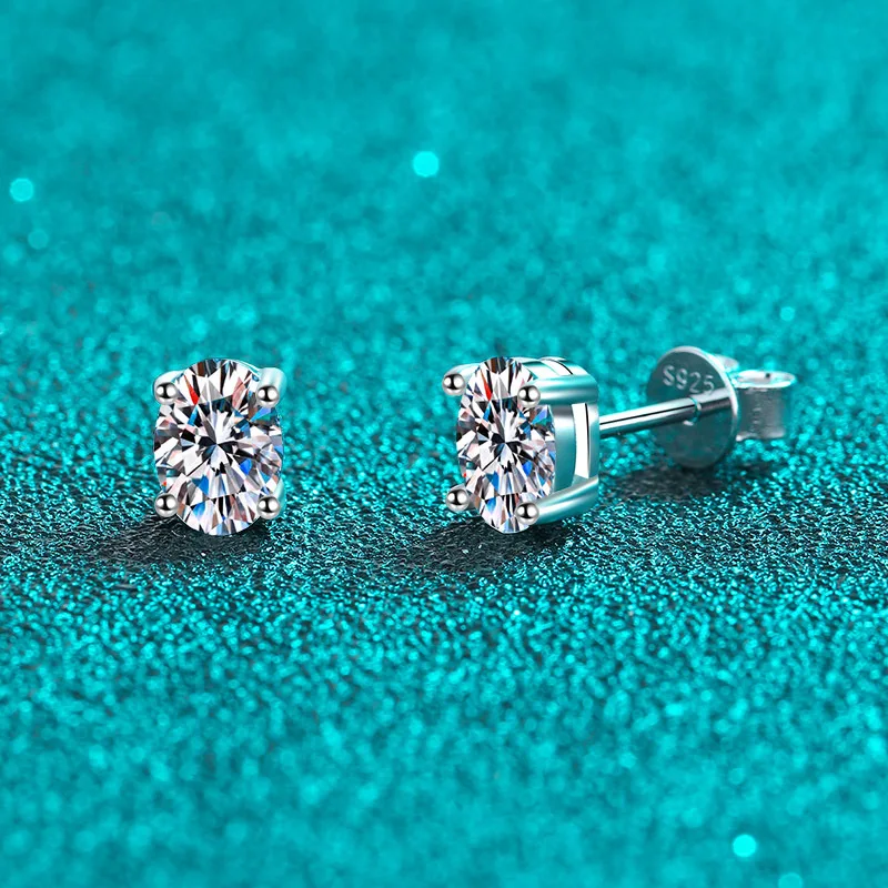 

0.5-2ct Oval Cut Moissanite Stud Earrings for Women Luxury Quality Wedding Party Jewelry 925 Sterling Silver Ring Earring