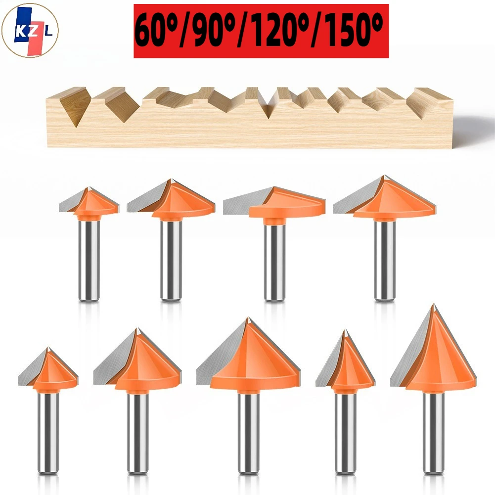 

8mm Shank V-Groove Router Bit Set 60/90/120/150 Degree CNC Engraving Bit for Wood 3D Carving V-Shape Milling Cutter