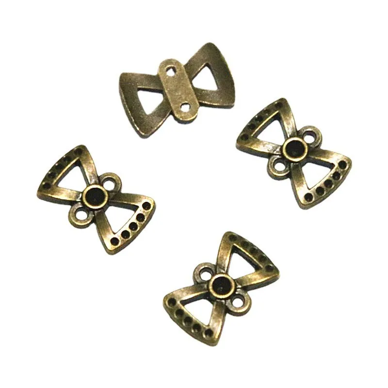 100 Pcs 8*19MM Antique Bronze Plated Zinc Alloy Bowknot Connectors Charms Diy Jewelry Findings Accessories