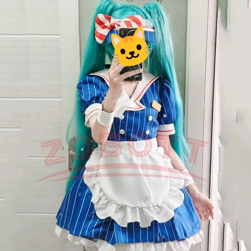 

7PCS Miku Cosplay Costumes Anime Mesmerizer Uniform Halloween Christmas Carnival Party Dressing For Women Hat Apron Accessories