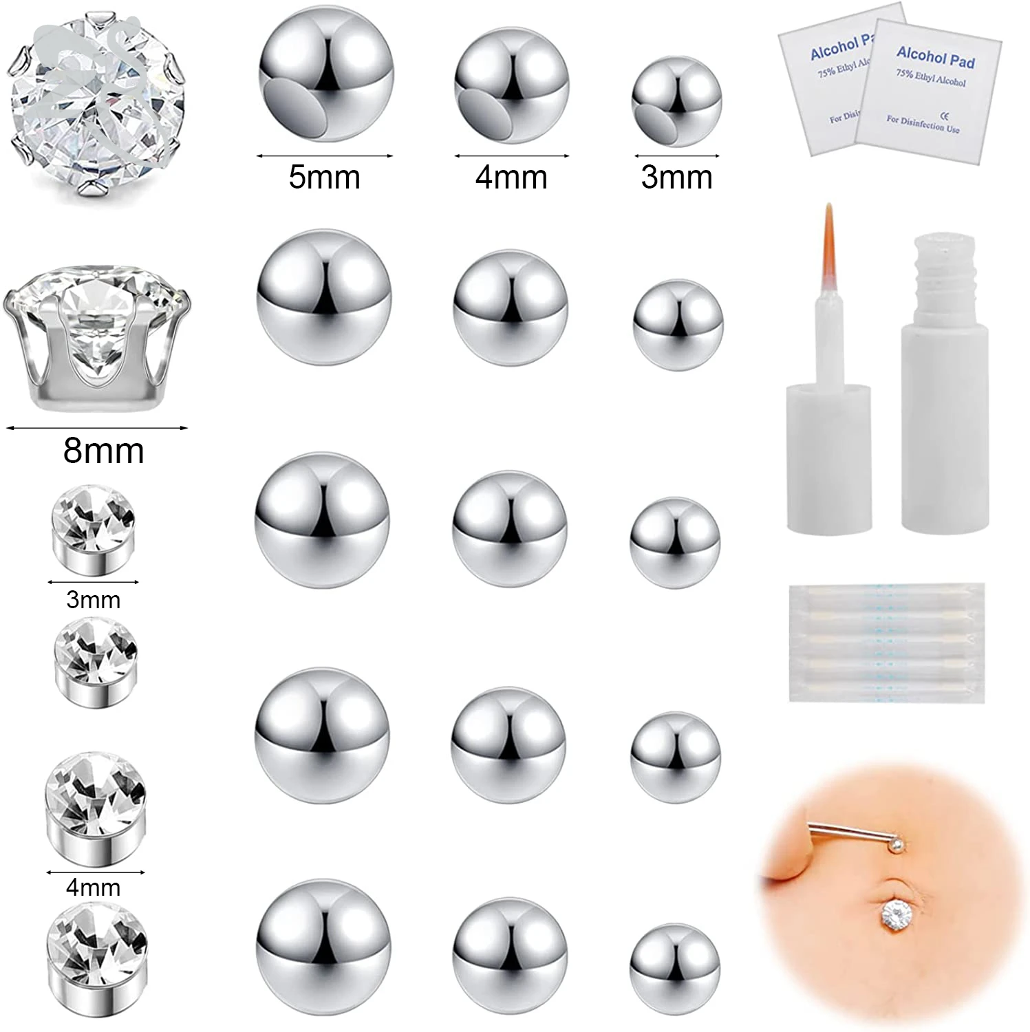 Fake Eyebrow Ring Set for Non-Piercing Body Jewelry