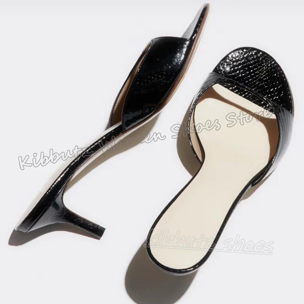 

Round Toe Slipper Sandals Thin Heels Slip-On Leather Solid Color Fashion Elegant Concise Luxury Women Shoes Party Wedding Shoes