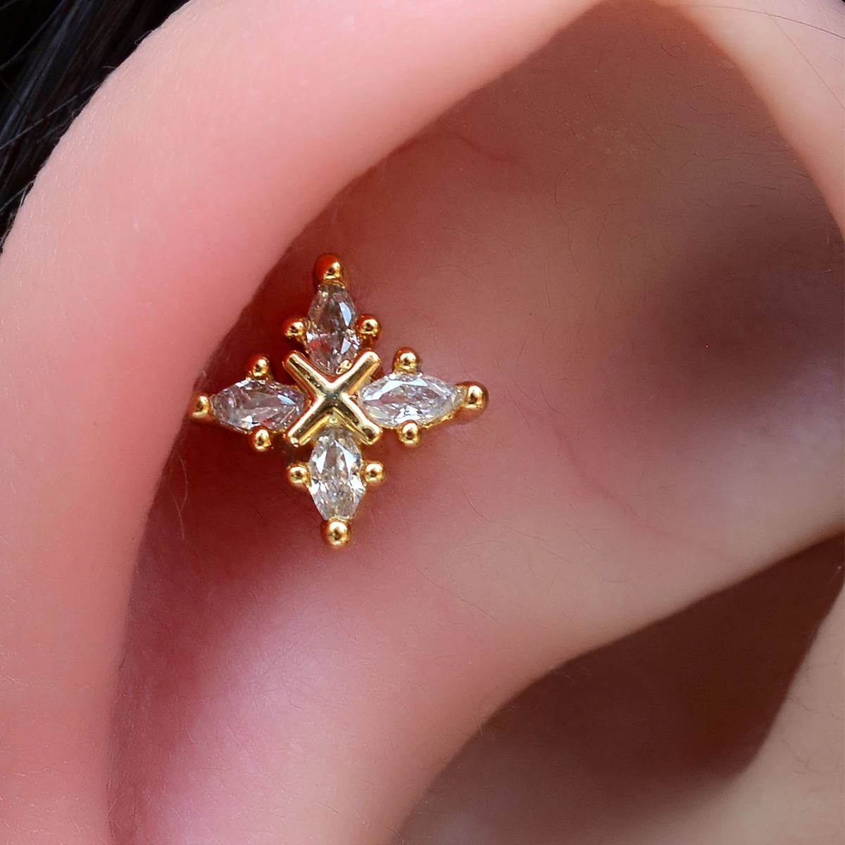 1PC Hypoallergenic Stainless Steel Mini Cubic Zircon Cartilage Studs Earring Women Helix Tragus Conch Flat Piercing Body Jewelry