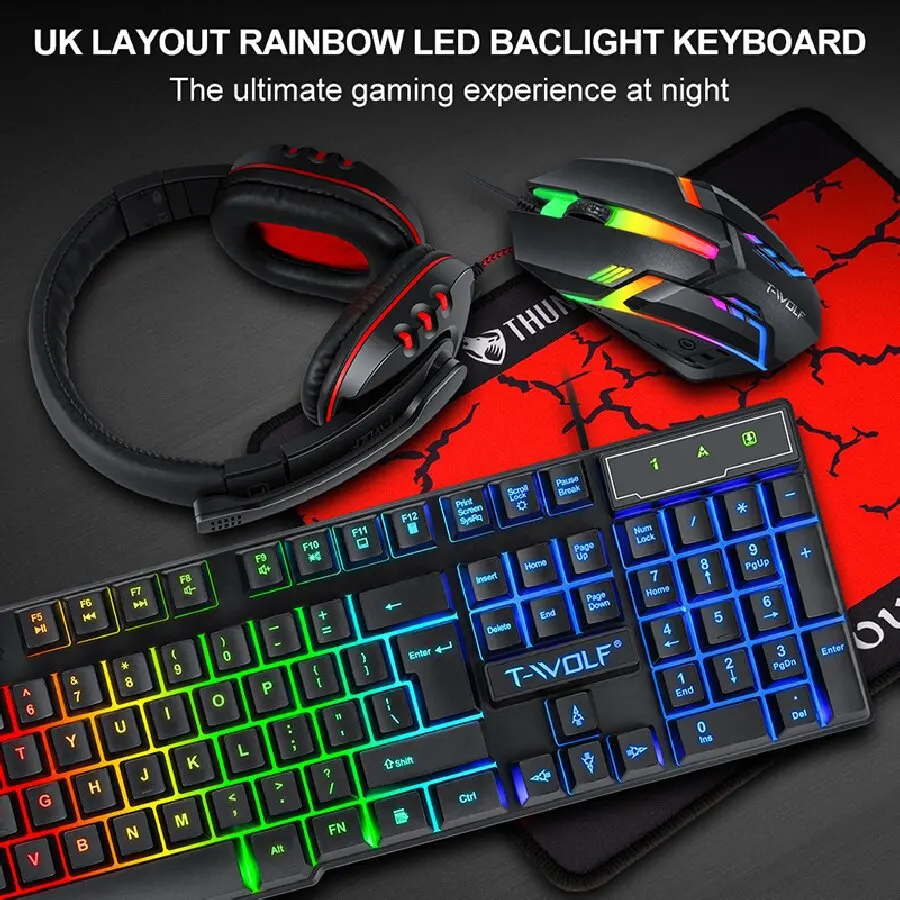 

Russian/Spanish keyboard RGB Backlight 104 Key Wired Mechanical Keyboard Waterproof Keyboard and Mouse Kit Mouse pad headphones