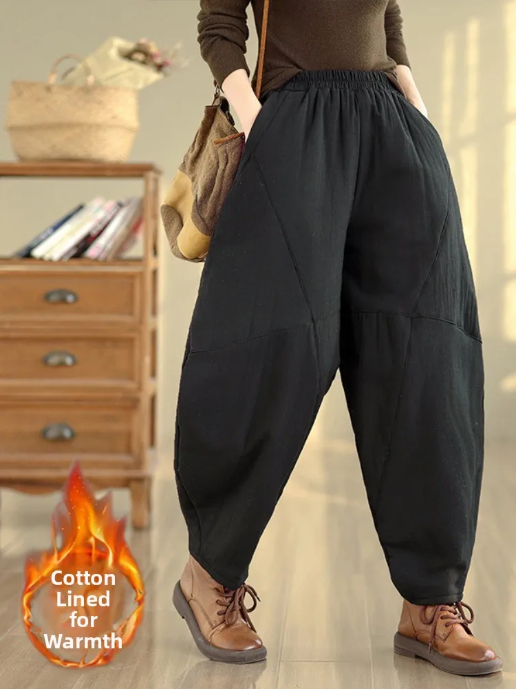 天徳綿麻大サイズ小足ランタンパンツ女性用冬暖かい太極拳瞑想着座パンツハイウエストロング...