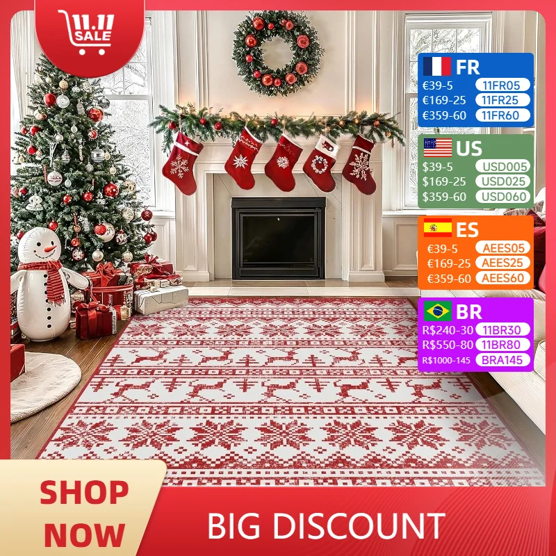 

Christmas Living Room Carpet Festive Decoration Bedroom Long Rugs Machine Washable Large Area Sofa Coffee Table Mats Ковер Tapis