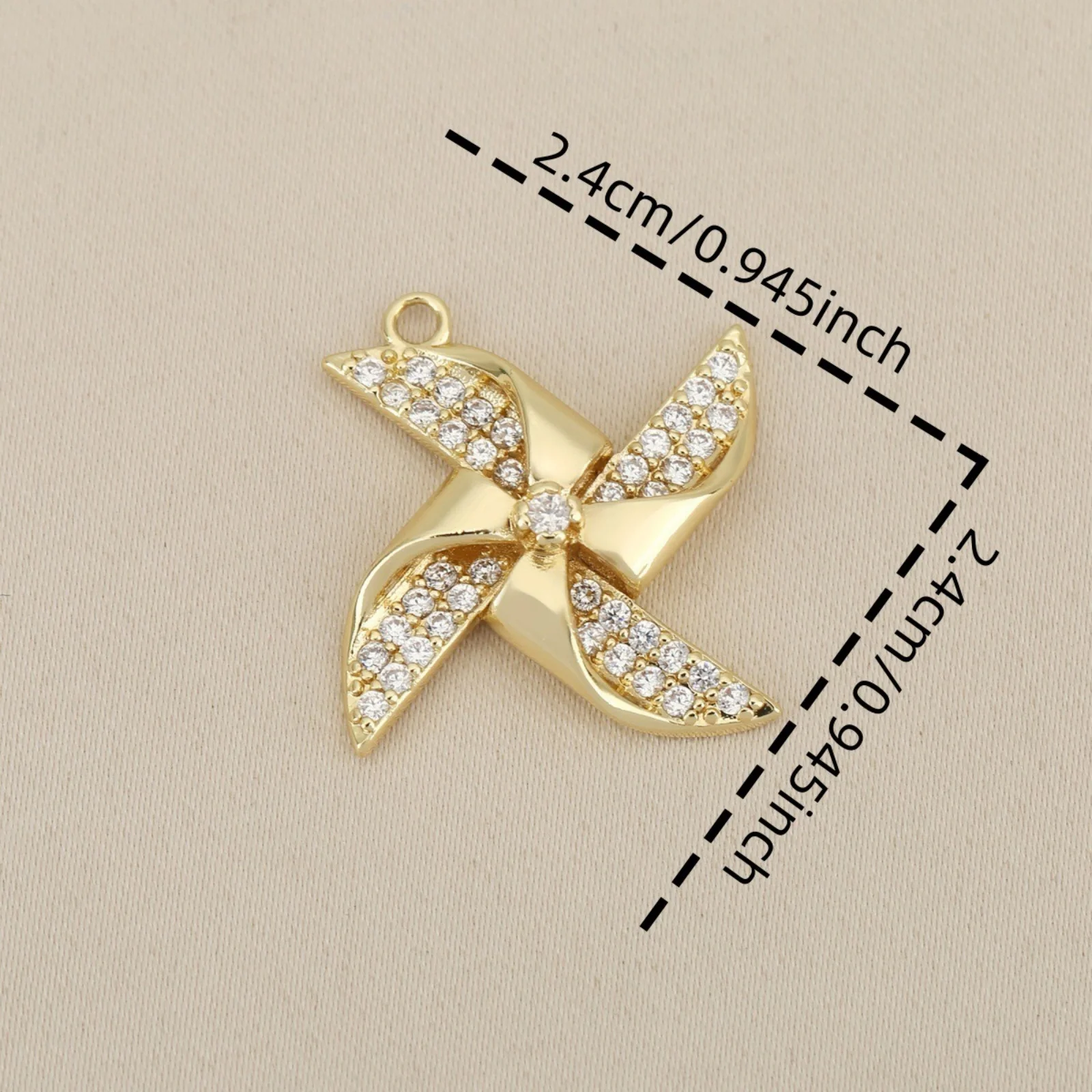 2pcs Brass Charms Gold Plated Windmill Micro Pave Clear Cubic Zirconia Pendants DIY Necklace Bracelet Jewelry Findings 24mmx24mm