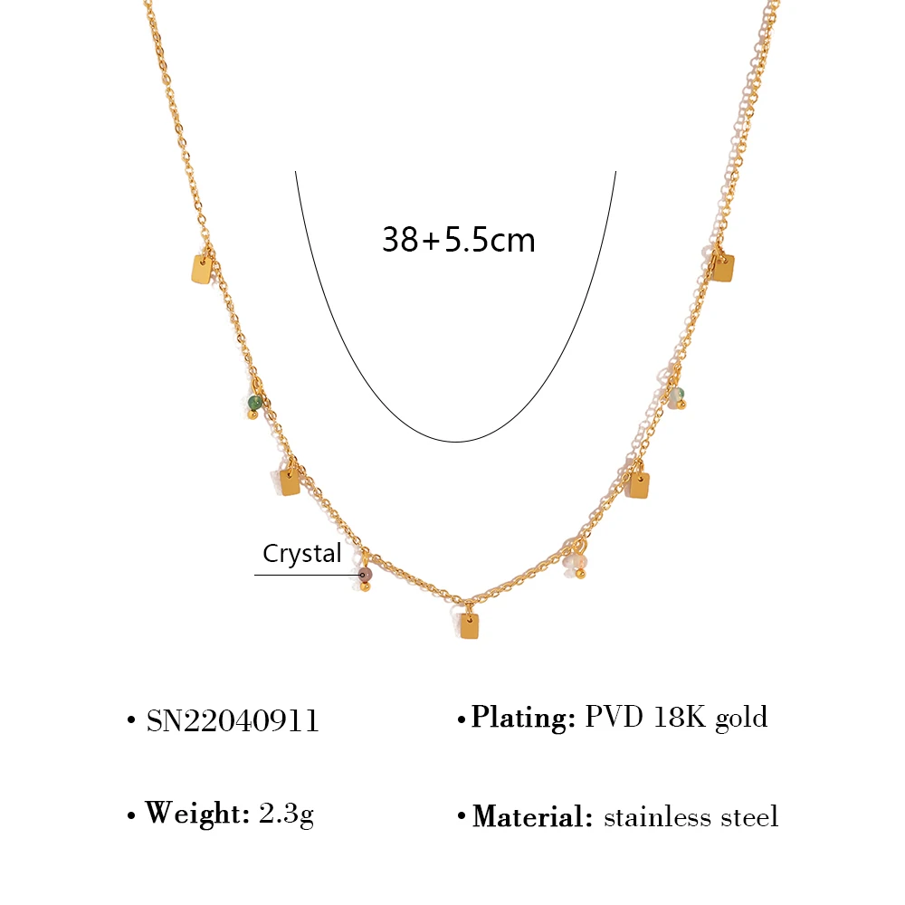 WILD & FREE Exquisite Stainless Steel Necklace for Women Glass Crystal Charms Elegant Jewelry 18K Gold Plated Waterproof