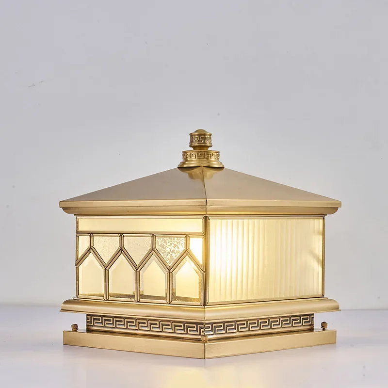 Stigma lamp Chinese all-copper outdoor waterproof courtyard electricity connection model Villa wall gate Household pillar lamp w