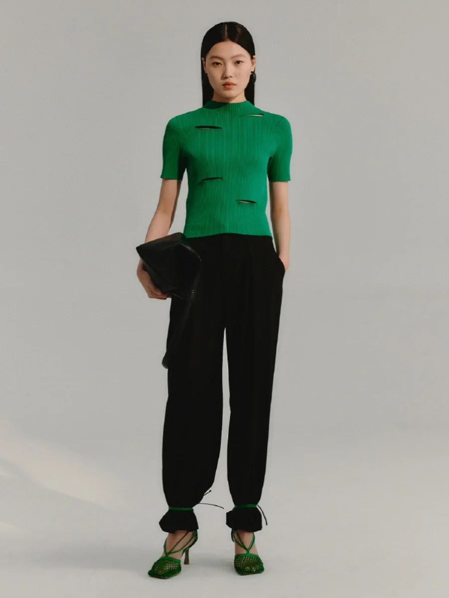 

Свитер нестандартного кроя LIHAN Y2303240, приталенный, с вырезами, новый дизайн, однотонный, вязаный топ для повседневной носки