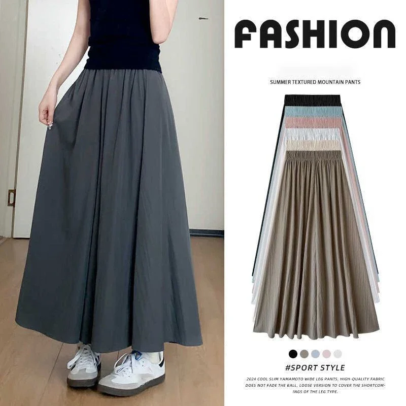 

Новые модные детские повседневные юбки, брюки для девочек-подростков, синие, розовые свободные брюки, детские плиссированные широкие брюки для девочек, 2025 г.