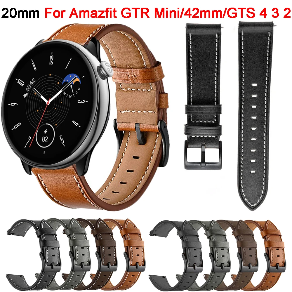 สายหนัง20มม. สำหรับ huami amazfit GTR สร้อยข้อมือกีฬามินิสำหรับ amazfit BIP 3 pro/gts 4 2 MINI 3 2E/GTR 42มม. อะไหล่