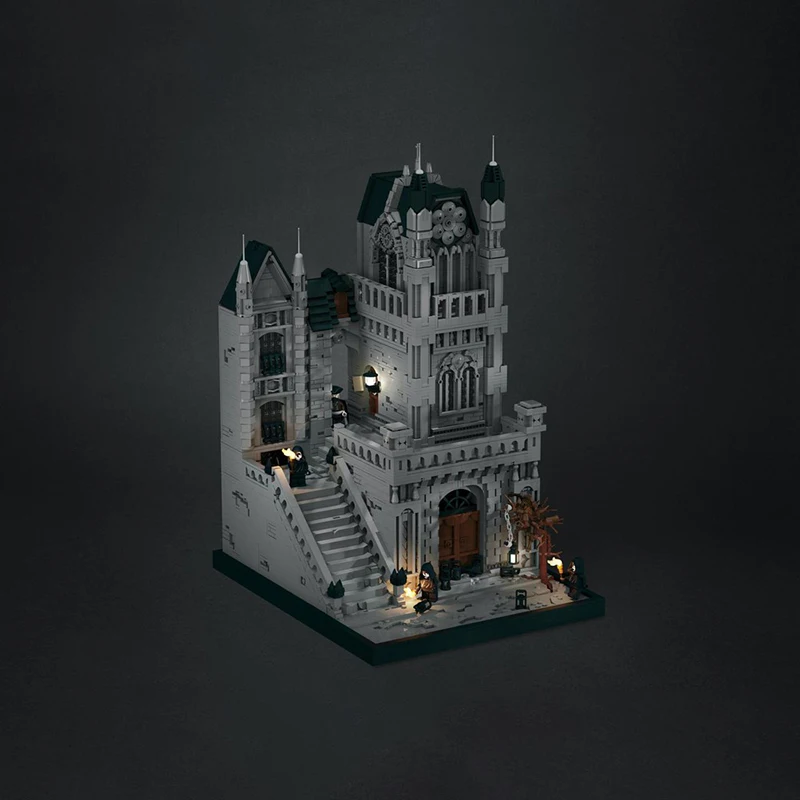 Nieuwe 6569Pcs Moc Bouwstenen Middeleeuwse Donkere Gotische Stad Bloedgedragen Kerkmodel Van Yanam Street Diy Kind Speelgoed Verjaardagscadeau