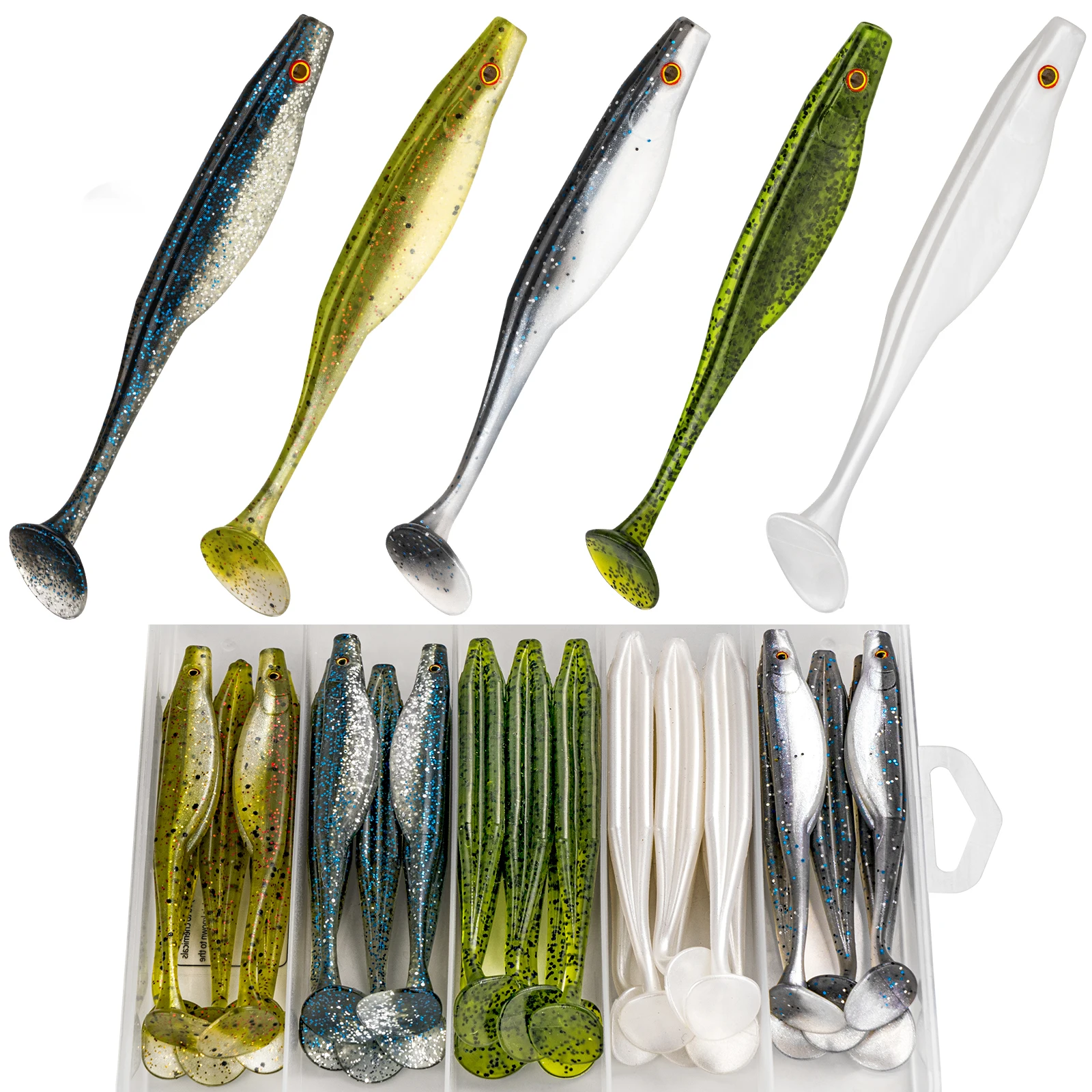 

Qualy 20pcs Soft Lures Kit 12.7cm Silicone Fishing Soft Lure with Paddle Tail Artificial Baits Swimbaits For Bass Carp Fishing