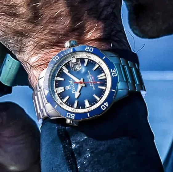 DITALING الرجال ساعة أوتوماتيكية 42 مللي متر ساعة اليد الميكانيكية غواص 5ATM مقاوم للماء مضيئة الياقوت تاريخ السيارات صمام العادم #1