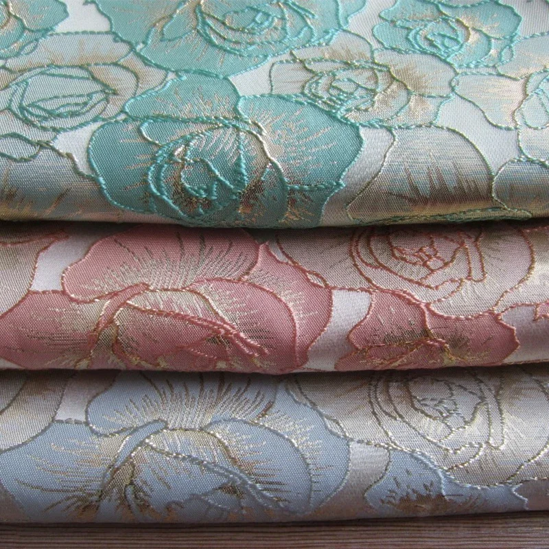 

100x140 см тисненая золотая шелковая элегантная цветочная жаккардовая ткань женское нежное платье пышная юбка сумка для стирки ткань для шитья своими руками